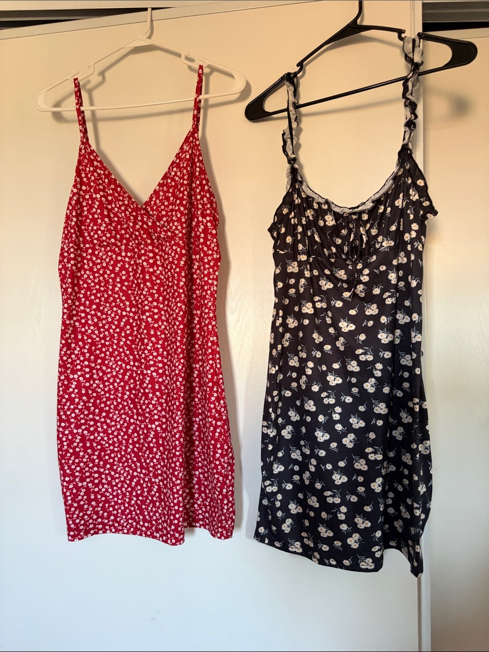 Red Floral Slip Dress & Black Floral Slip Dress - Two Piece Set 2pc $15